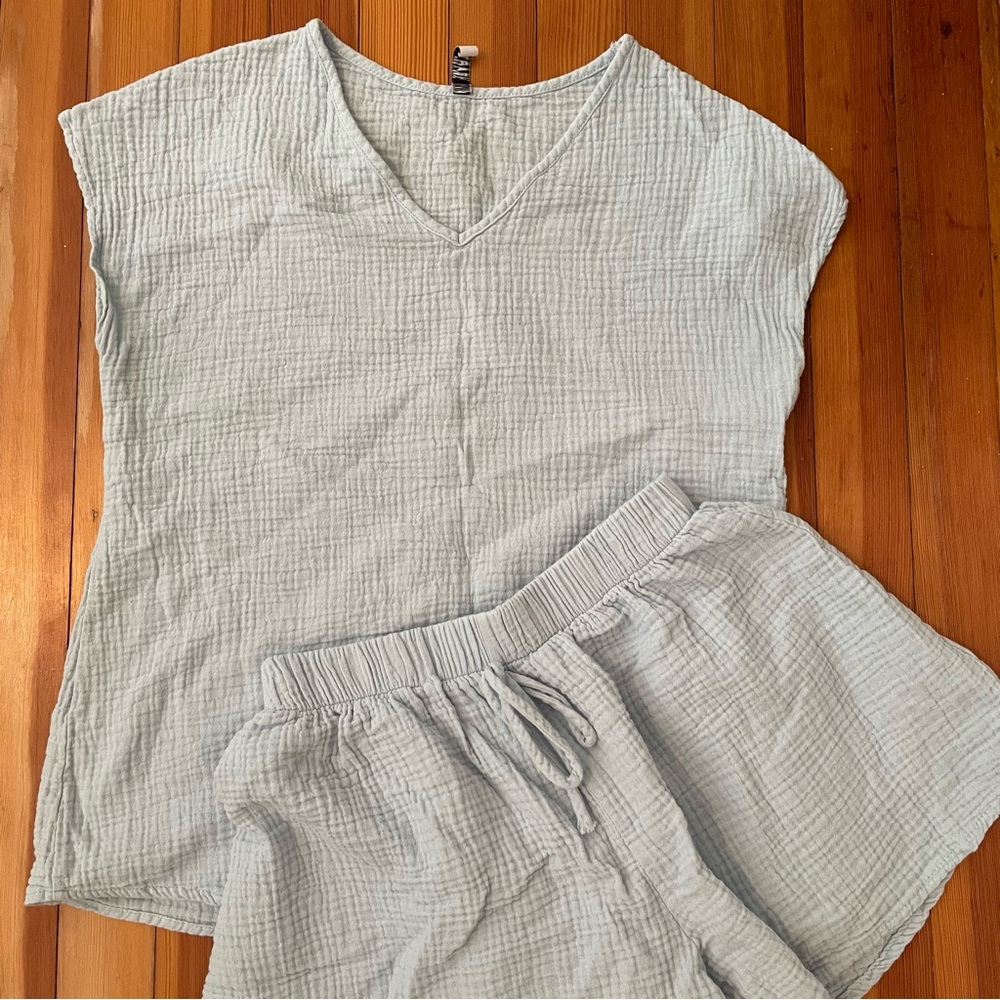 Women's Light Blue Linen Set